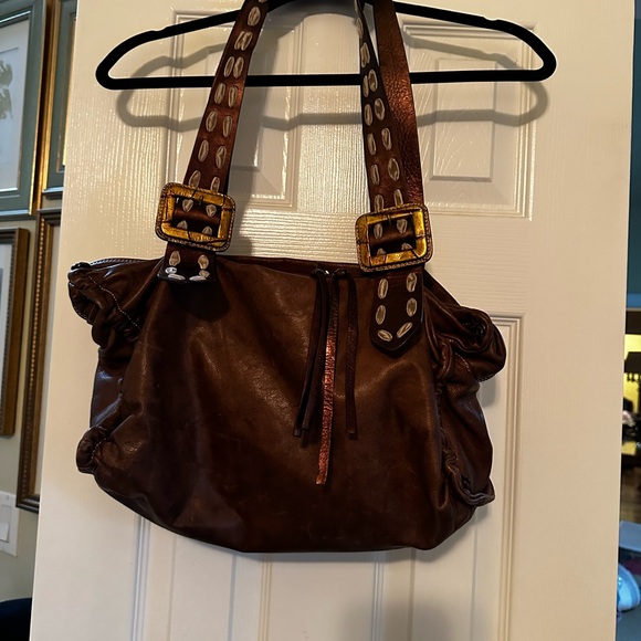 Cavakonti Brown Leather Boho Tote Bag with bronze leather accents - Picture 1 of 13